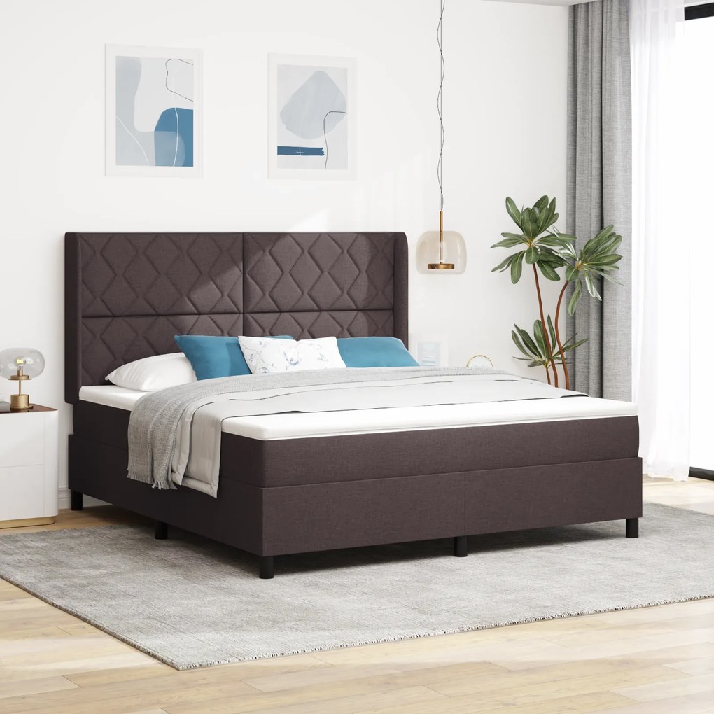 Cama Box com Colchão vidaXL Marrom Escuro 180x200 cm em Tecido