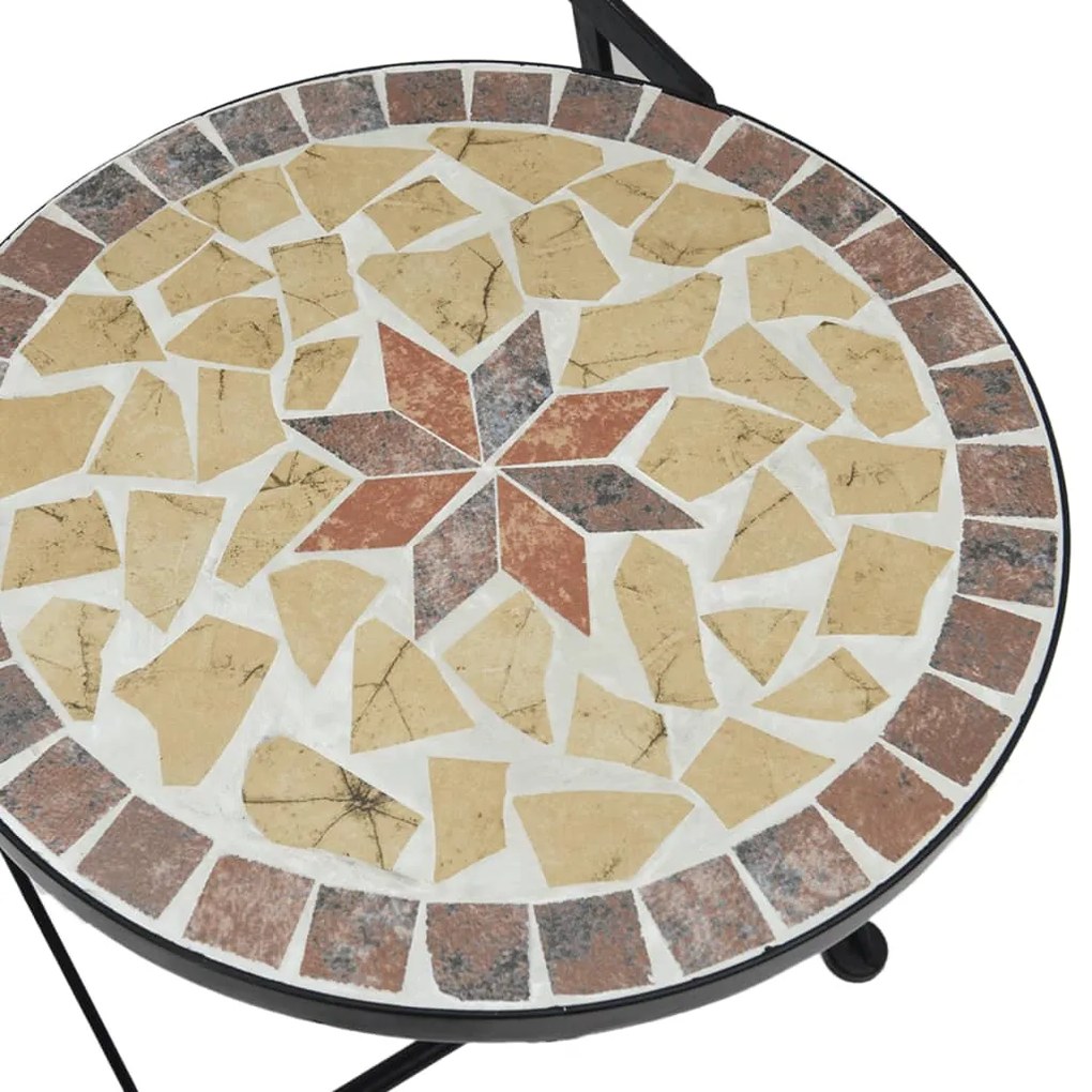 Conjunto de bistrô mosaico ferro e cerâmica terracota e branco