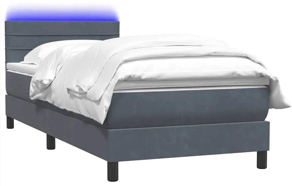 Cama com molas/colchão cinza-escuro 90x210 cm veludo