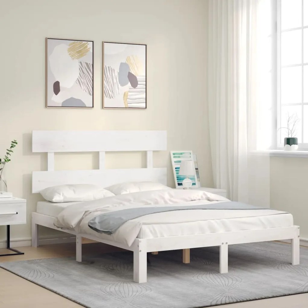 Cama sem colchão 120x200 cm madeira de pinho maciça branco