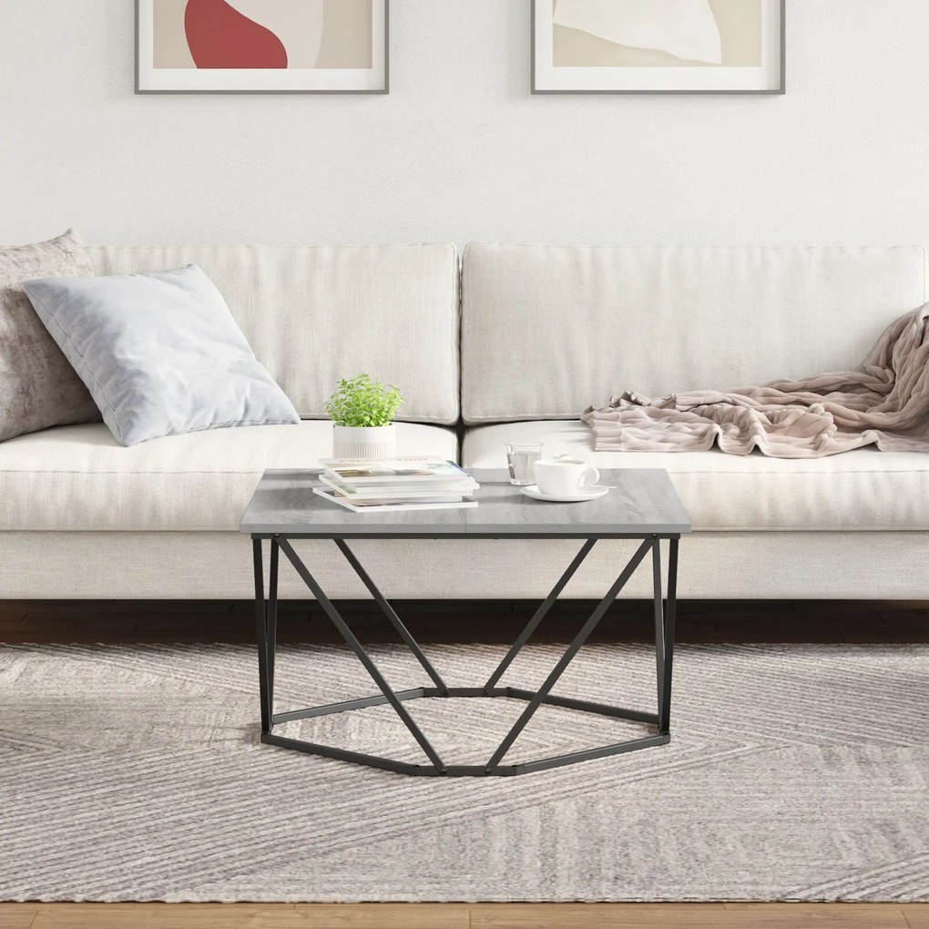 Mesa de Centro Cinza Sonoma 80x80x45 cm Madeira Engenharia