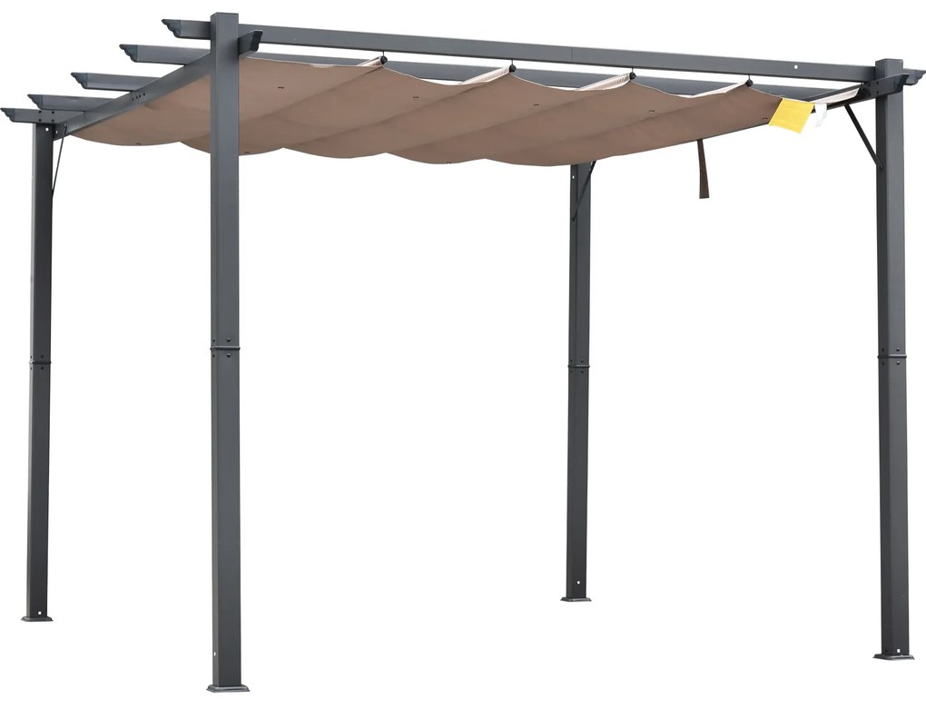 Outsunny Pérgola de Jardim com Toldo de Poliéster Retrátil e Estrutura de Alumínio para Exterior Pátio 3x3 m Cinza e Marrom