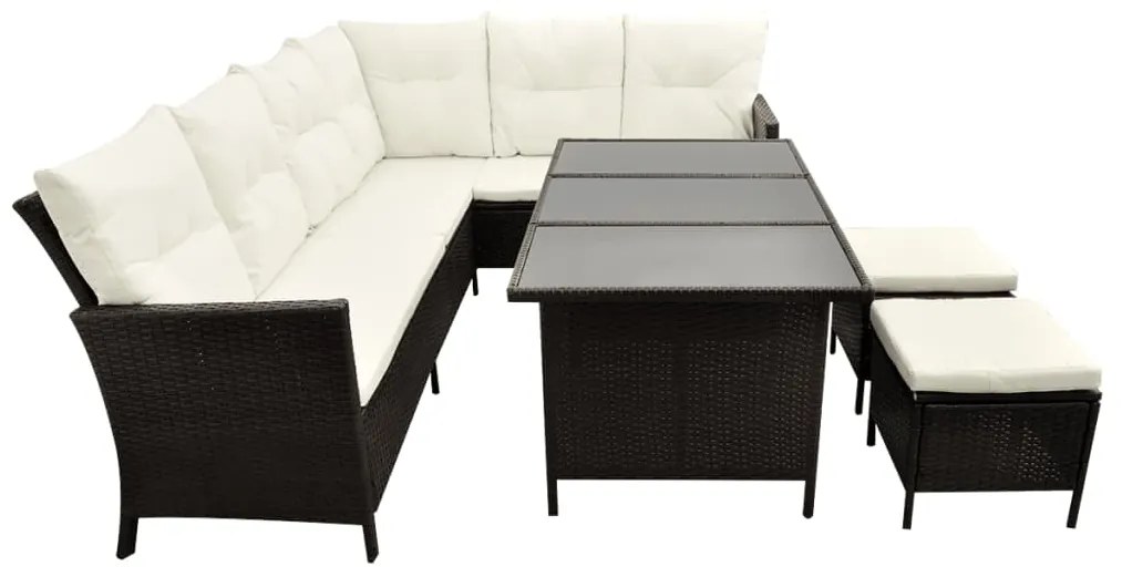 4 pcs conjunto lounge jardim c/ almofadões vime PE castanho