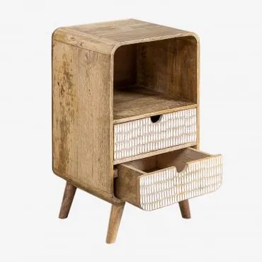 Mesa De Cabeceira Em Madeira De Manga Yulara Natural - Branco & 2 Gavetas - Sklum