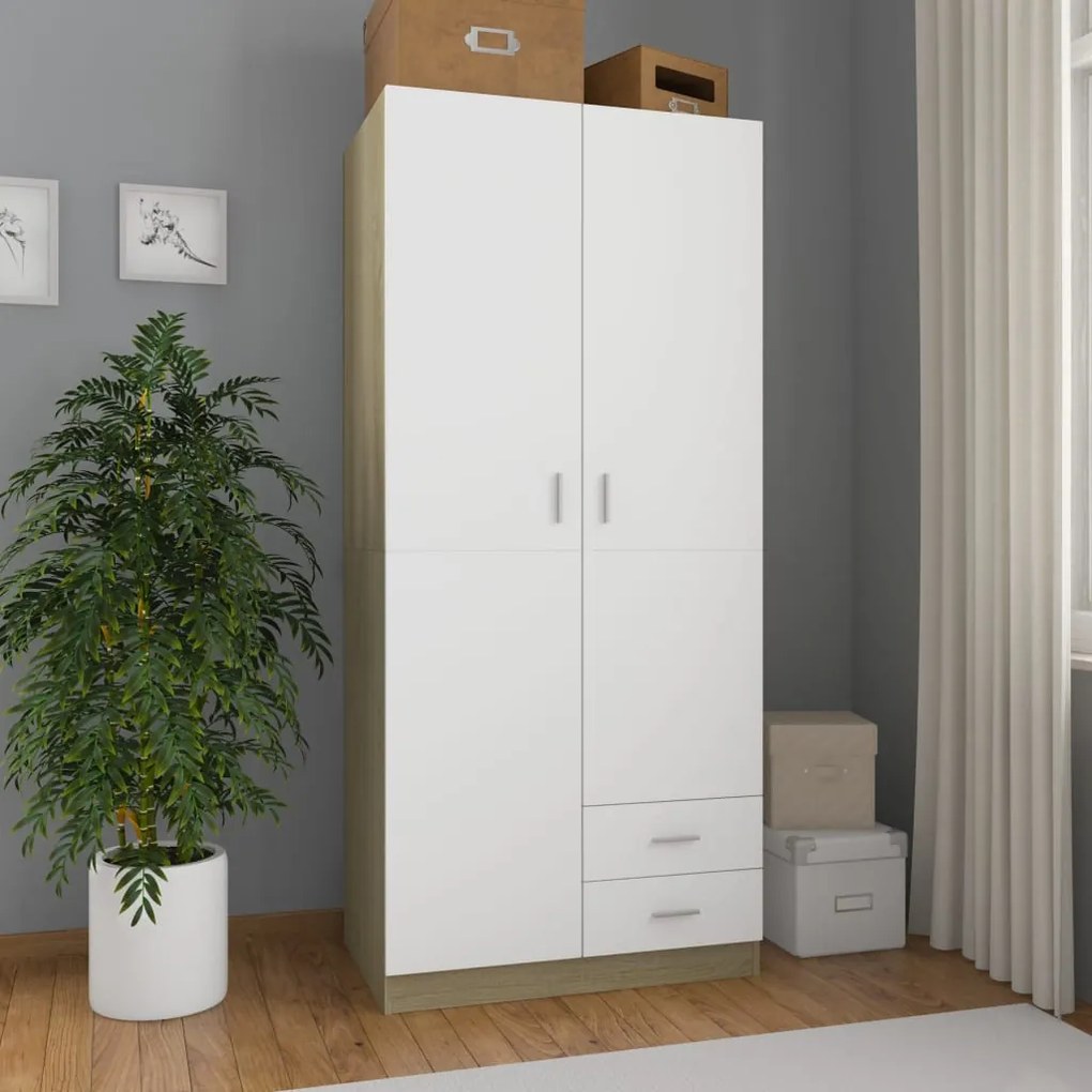 vidaXL Roupeiro 80x52x180 cm contraplacado branco e carvalho sonoma