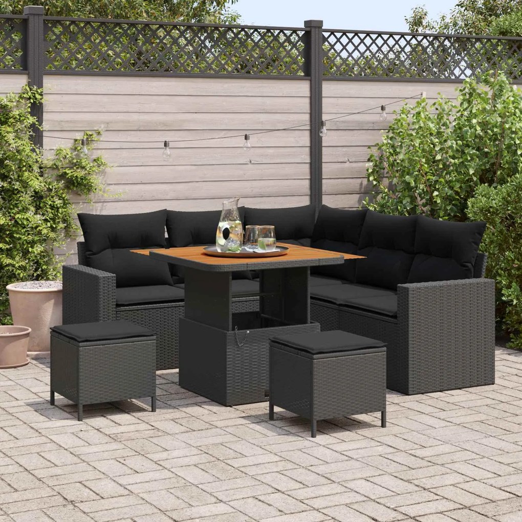 vidaXL Conjunto de Sofá de Jardim 8 pcs Preto vime PE
