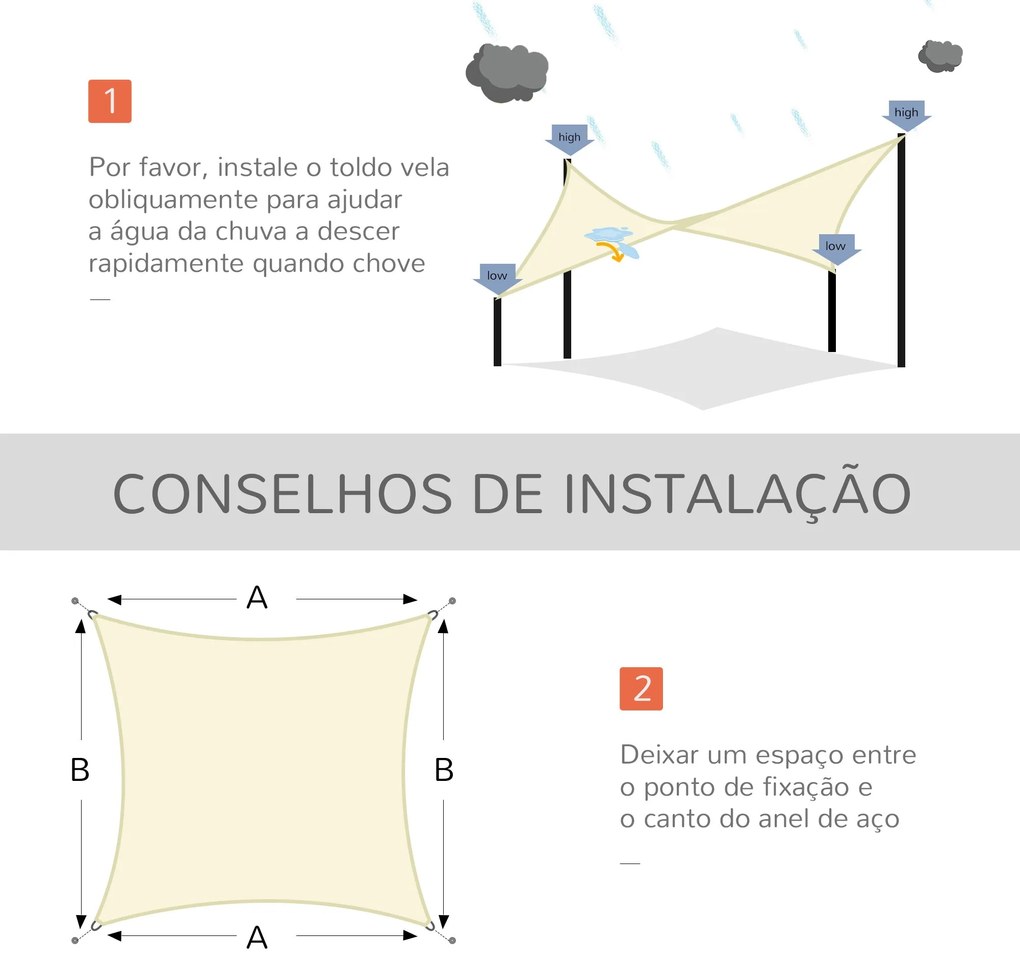 Vela de Sombra Quadrado 3x3 m Toldo Vela de Poliéster com Proteção UV