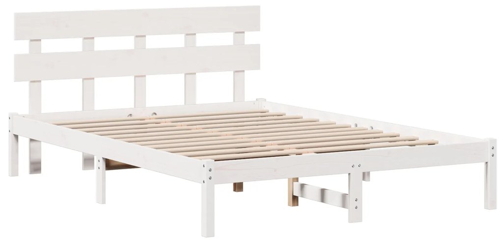 Estrado de Cama com Cabeceira Branca 140x200 cm Madeira Maciça de Pinh
