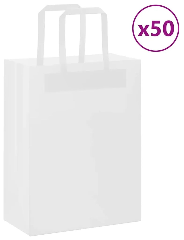vidaXL Sacos de papel 50 unid com alças branco 21x11x28 cm