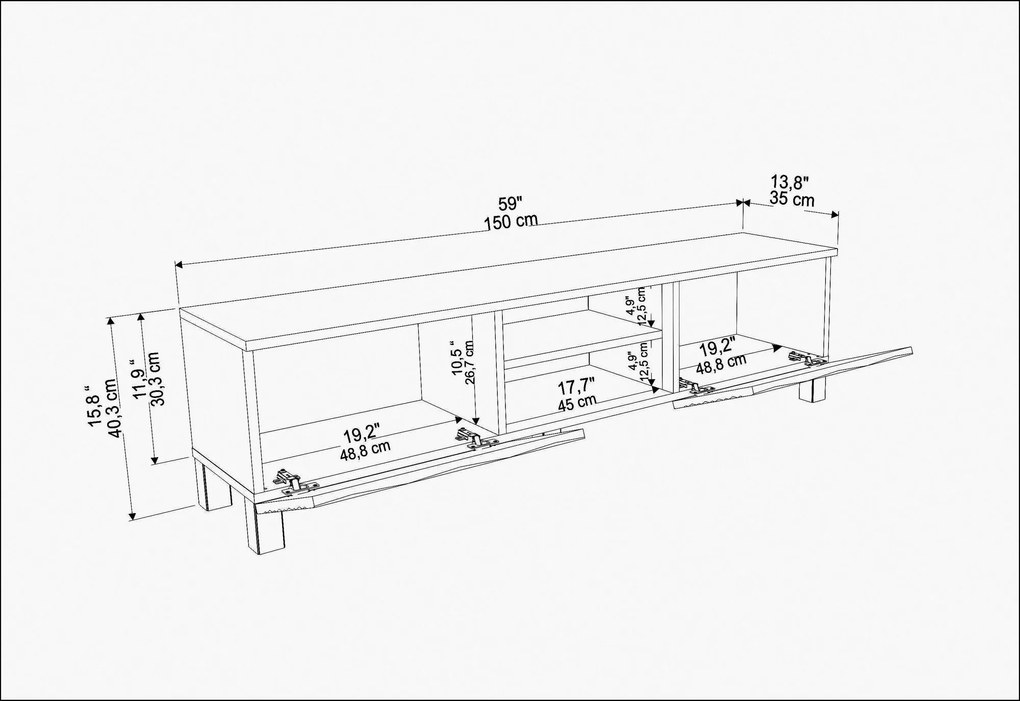 Móvel TV Lukas – Preto e Branco – 150 cm x 35 cm x 40,3 cm