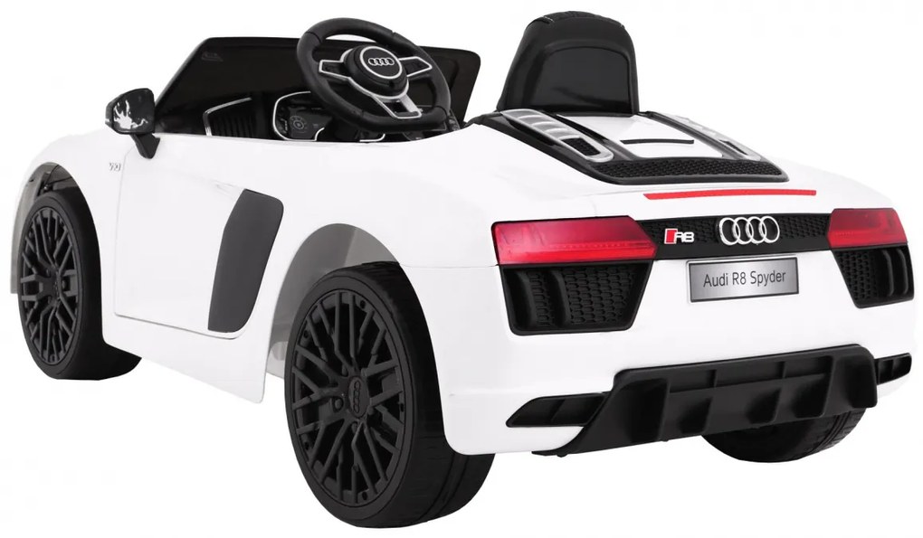 Carro elétrico para Crianças 12V AUDI R8 Spyder RS Rodas EVA, Assento de couro Branco