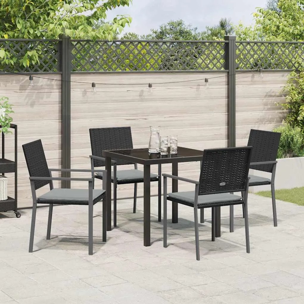 Conjunto de Jantar de Jardim com 5 Peças e Almofadas em Preto Poliratt