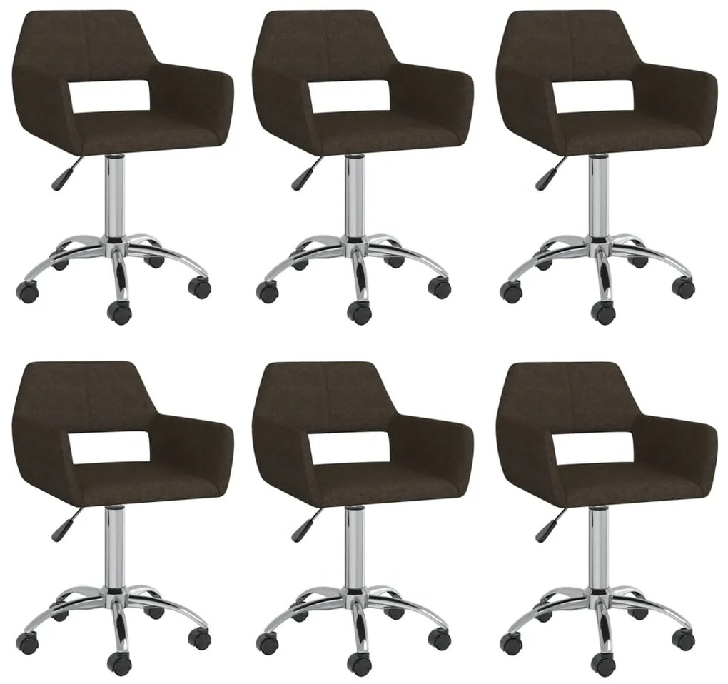 vidaXL Cadeiras de jantar giratórias 6 pcs tecido castanho-escuro
