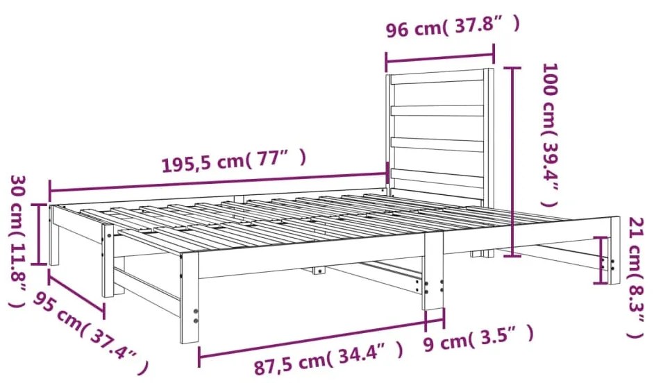 Estrutura sofá-cama de puxar 2x(90x190) cm pinho maciço