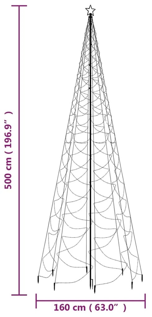 Árvore de Natal c/ poste metal 1400 luzes LED 5 m branco frio