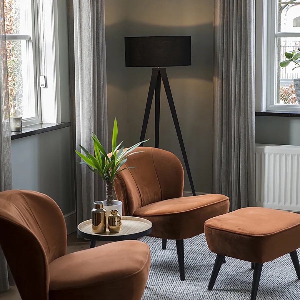 Candeeiro de pé inteligente preto com abajur preto incl. Wi-Fi A60 - Ilse