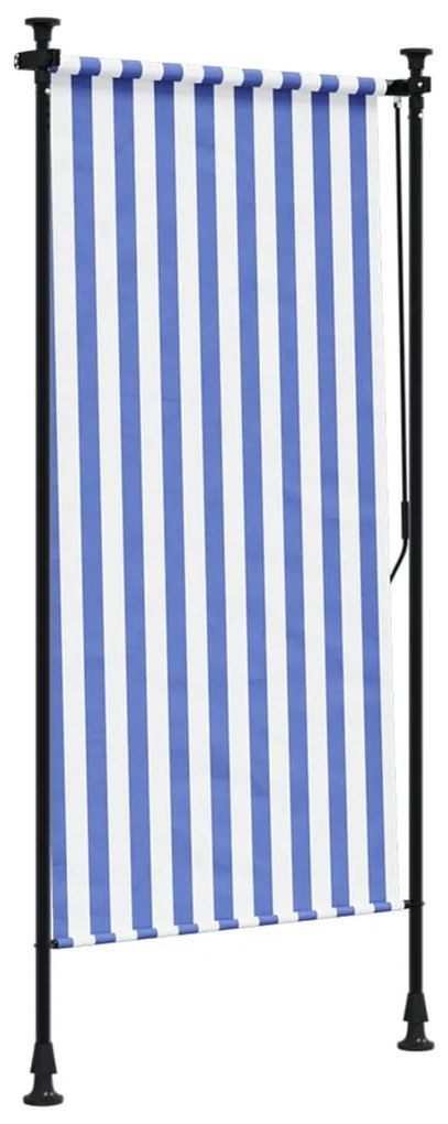 Estore de rolo para exterior 100x270cm tecido/aço azul e branco