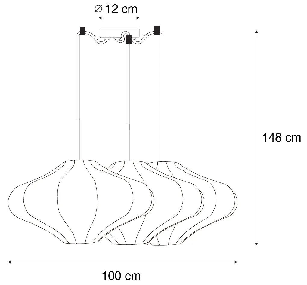 Candeeiro de suspensão design branco 50 cm 3 luzes - Plu Japandi