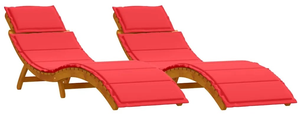 Espreguiçadeiras vidaXL com almofadas 2 pcs Vermelho Madeira de Acácia