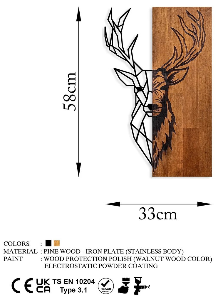 Acessório Decorativo de Parede Ma-393 – Nogueira e Preto – 33 x 58 cm
