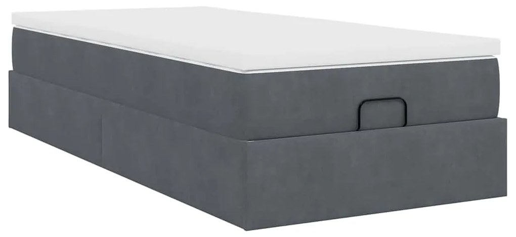 Estrutura de cama otomana com colchão cinza escuro veludo