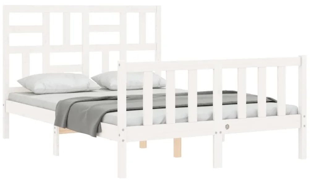 Estrutura de cama com cabeceira 120x200cm madeira maciça branco