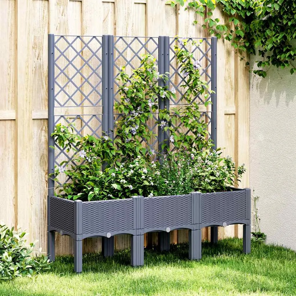 Vaso/floreira de jardim c/ treliça 120x40x142 cm PP cinzento azul