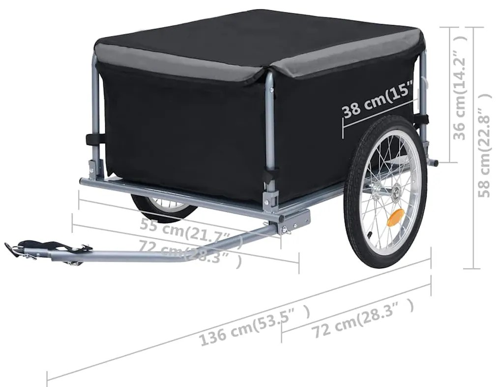 Reboque de carga para bicicleta 65 kg preto e cinzento