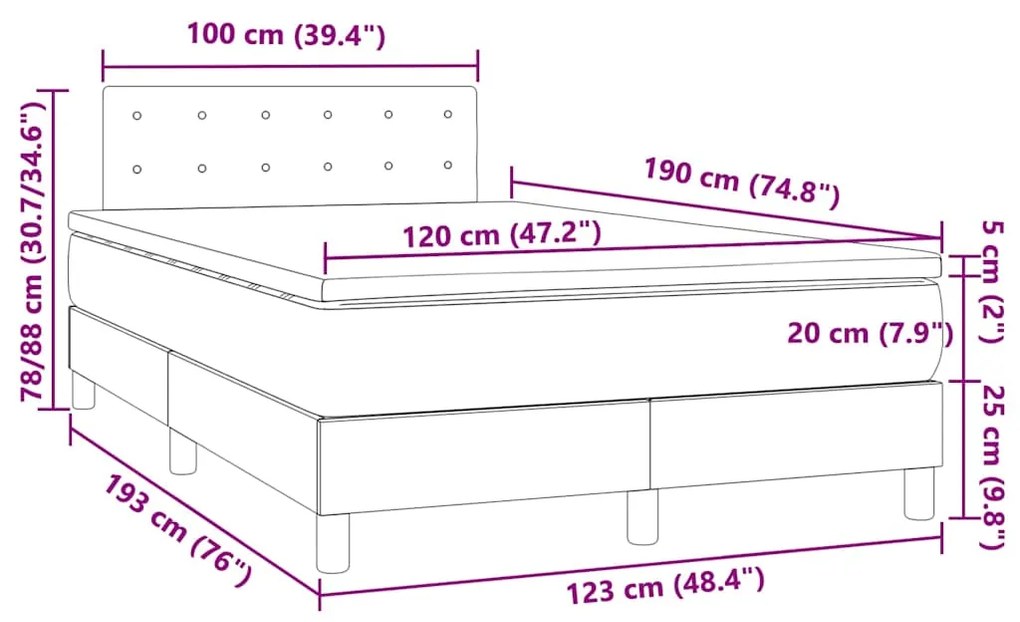Cama box spring c/colchão/LED 120x190cm couro artificial branco