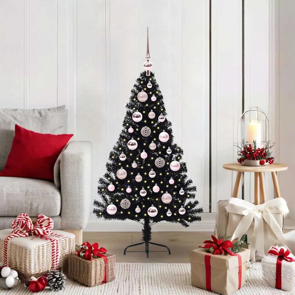 vidaXL Árvore de Natal Artificial Pré-iluminada Preto 120 cm PVC