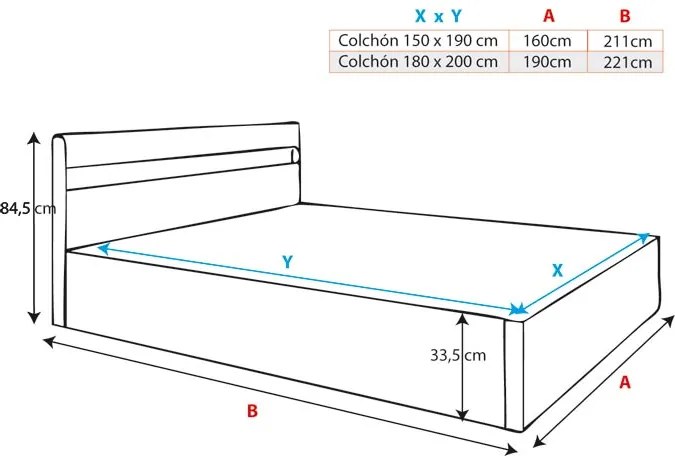 Cama Hidráulica com Arrumação e Sistema de Som "Barry" - 150x190 cm -