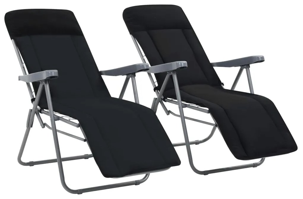 44319 vidaXL Cadeiras de jardim dobráveis com almofadões 2 pcs preto