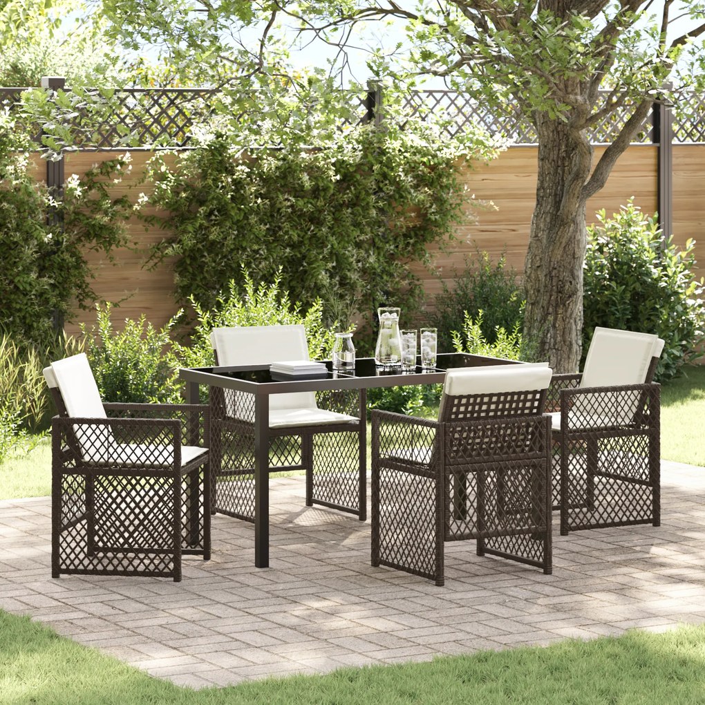 Conjunto de Jantar de Jardim vidaXL de 5 Peças com Almofadas Vime Sintético Castanho