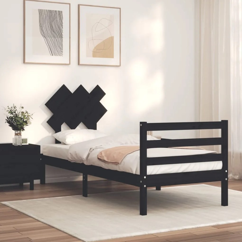 vidaXL Estrutura cama de solteiro c/ cabeceira madeira maciça preto