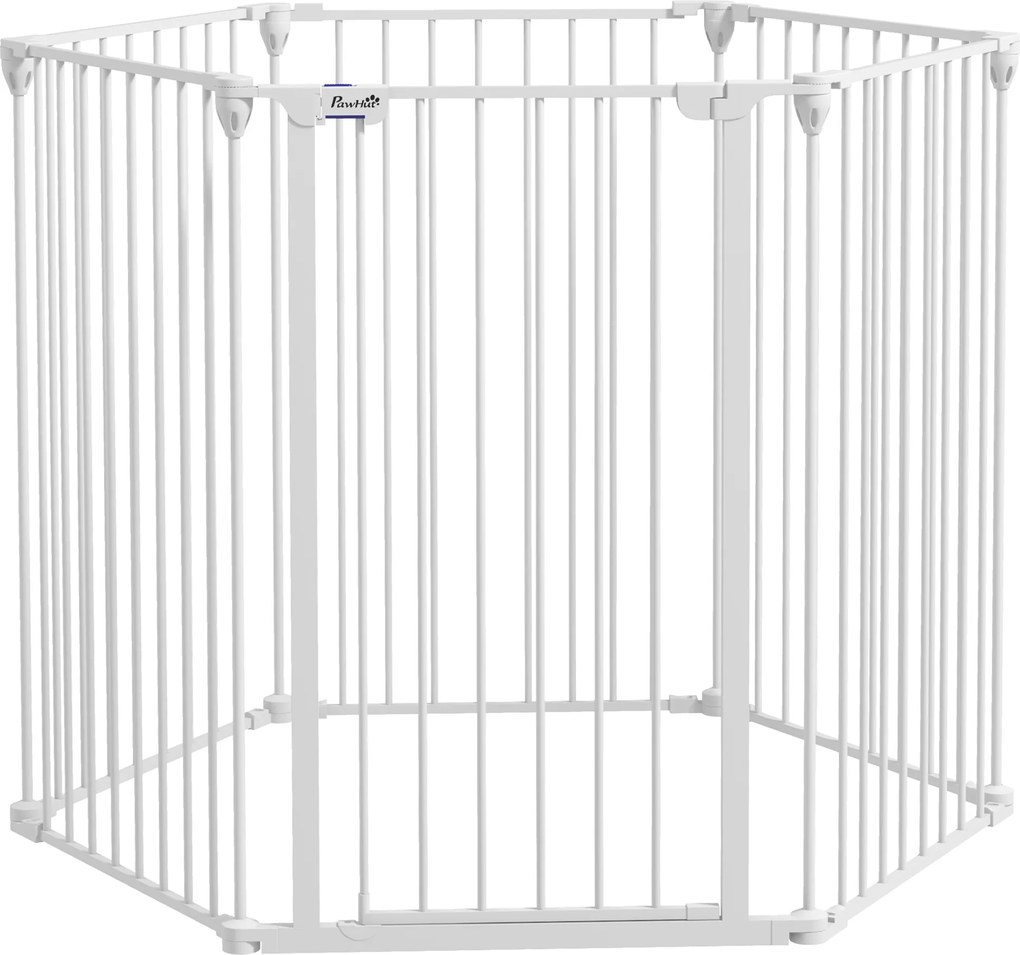 PawHut Barreira de segurança parque cercado para cães dobrável modular 6 painéis com porta altura 100 cm branco | Aosom Portugal