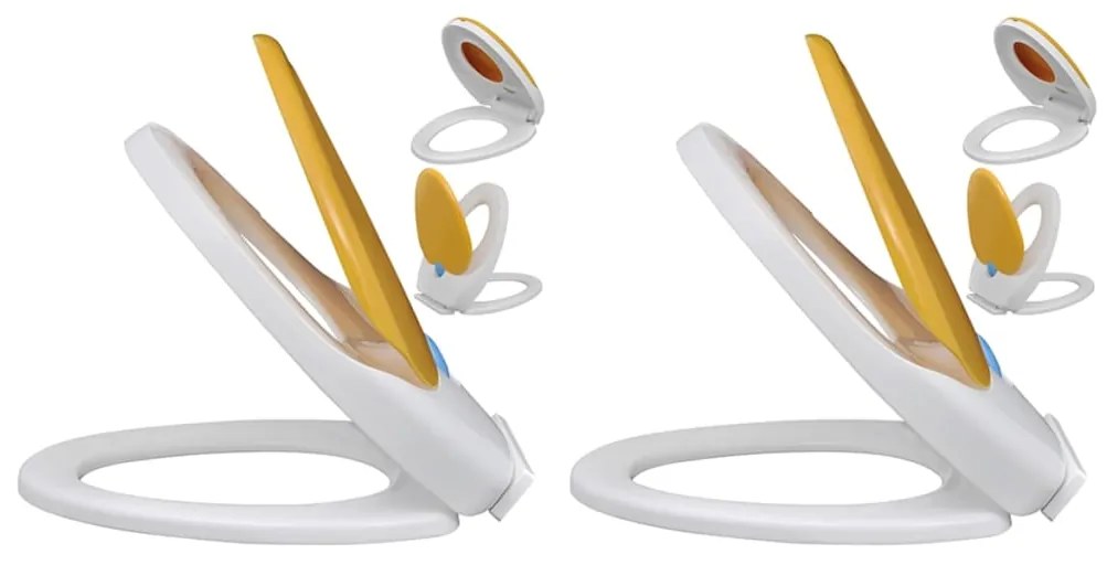 275931 vidaXL Tampos sanita tampas fecho suave 2pcs plástico branco e amarelo