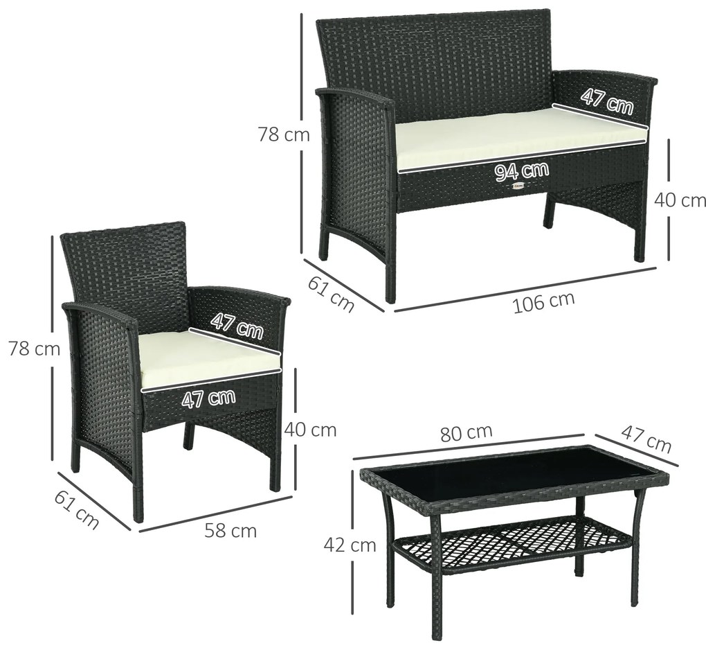 Conjunto de Jardim de Vime Sintético Conjunto de 4 Peças Móveis de Jar