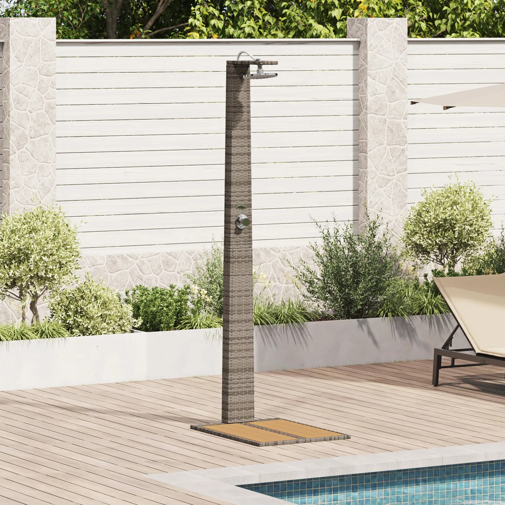 vidaXL Chuveiro de Jardim Cinzento 60x80x214 cm Rattan Poliéster
