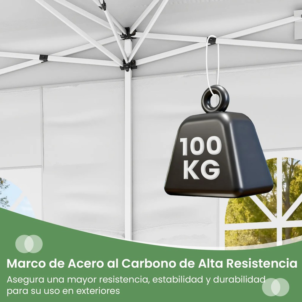 Tenda dobrável com 6 painéis laterais 300 x 600 x 250-270 cm, 6 x Sacos de areia, estrutura metálica, altura ajustável, 10 estacas, 6 cordas, saco com