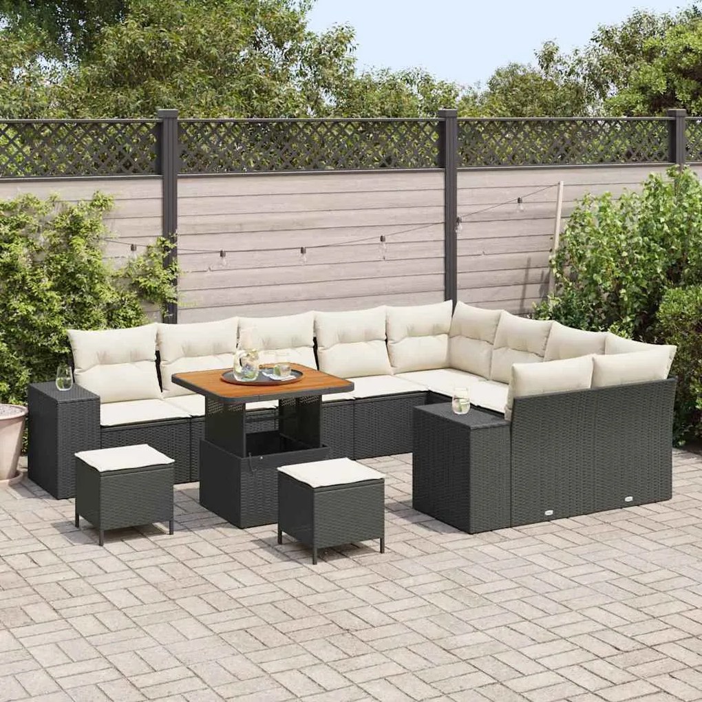Conjunto de Sofá de Jardim vidaXL de 12 Peças com Almofadas Preto Vime