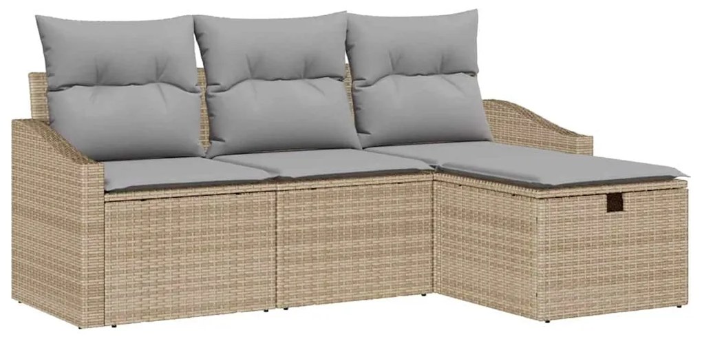 Conjunto de Sofá de Jardim de 4 Peças com Almofadas Bege em Rattan Sin