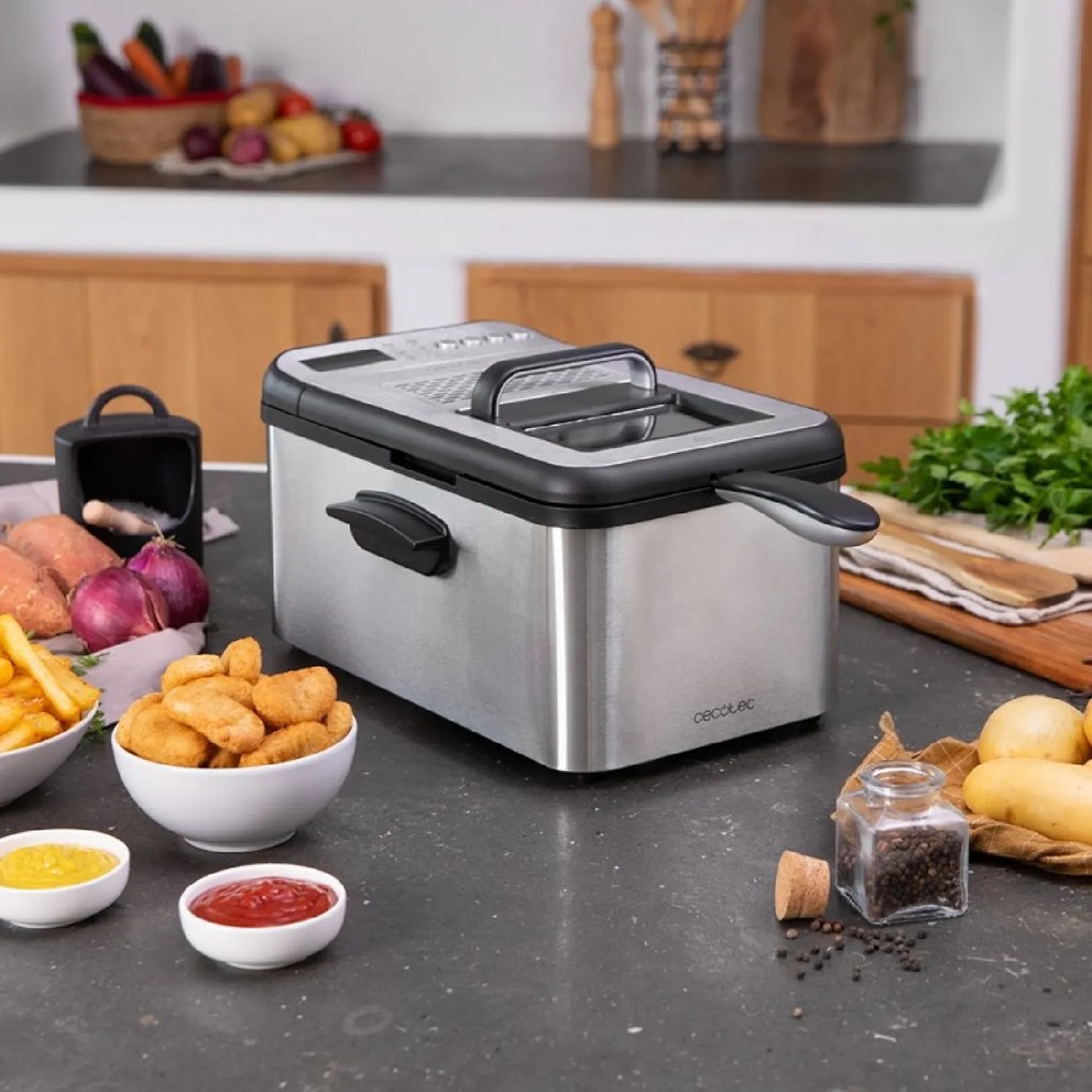 Fritadeira com óleo CleanFry Luxury 3000 de 3,2 litros, 2400 W, aço inoxidável, 5 programas pré-estabelecidos, filtro OilClean