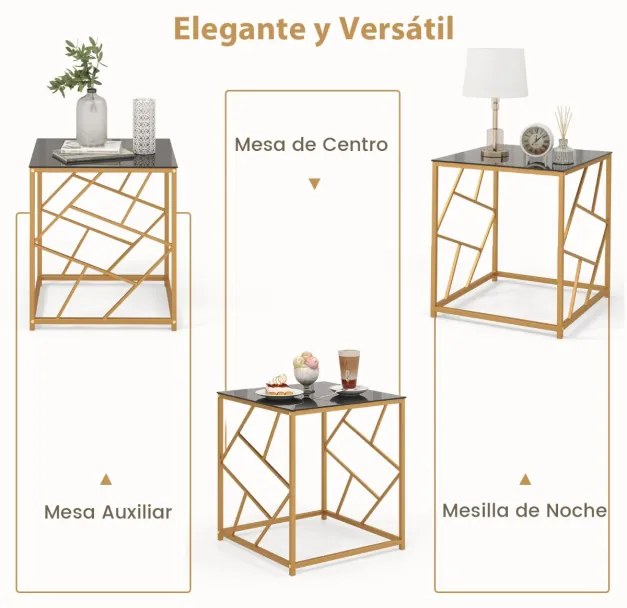 Mesa de centro quadrada com mesa lateral superior de vidro temperado para sala e quarto 50 x 50 x 55 cm branca