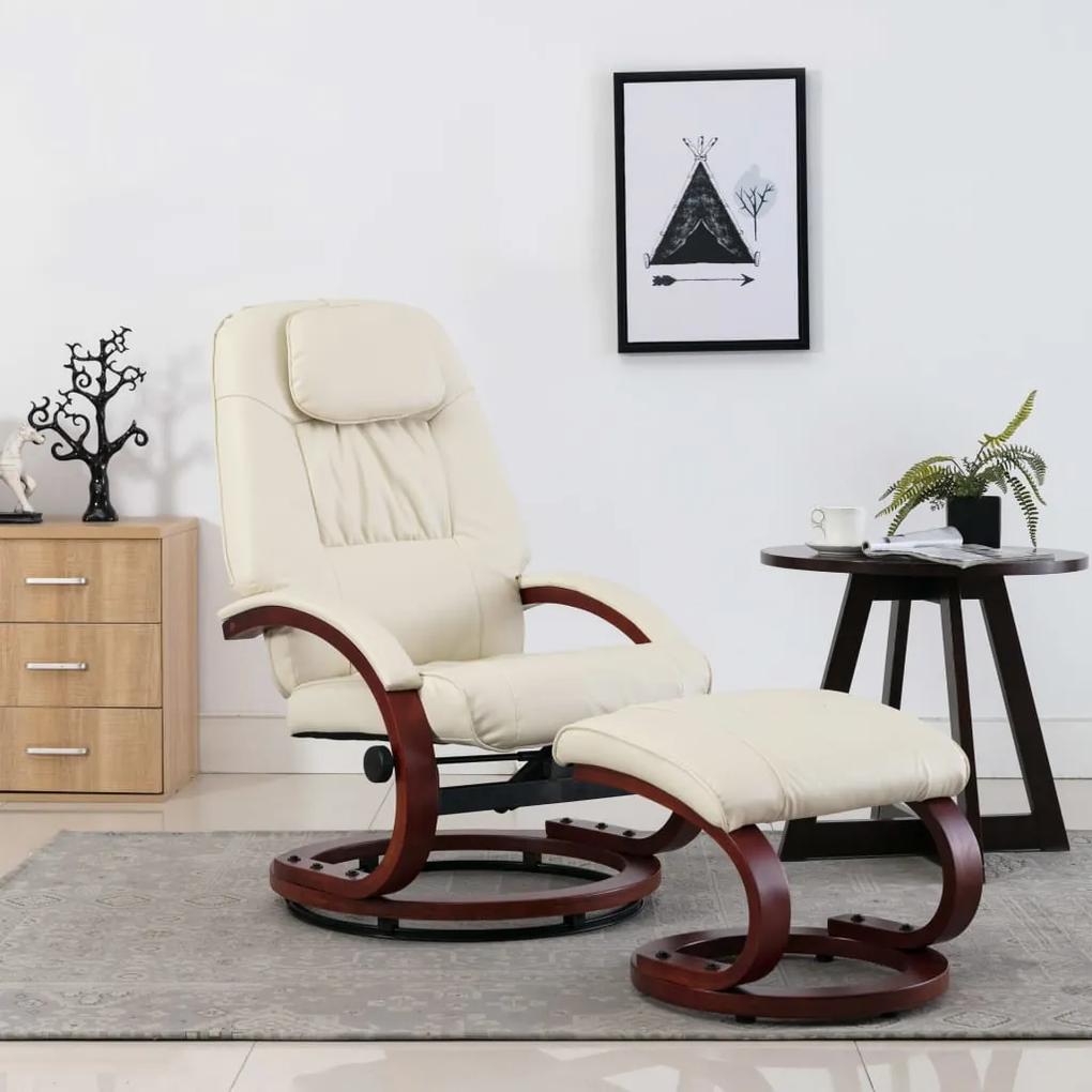 248704 vidaXL Cadeira reclinável c/ apoio de pés couro artificial branco nata