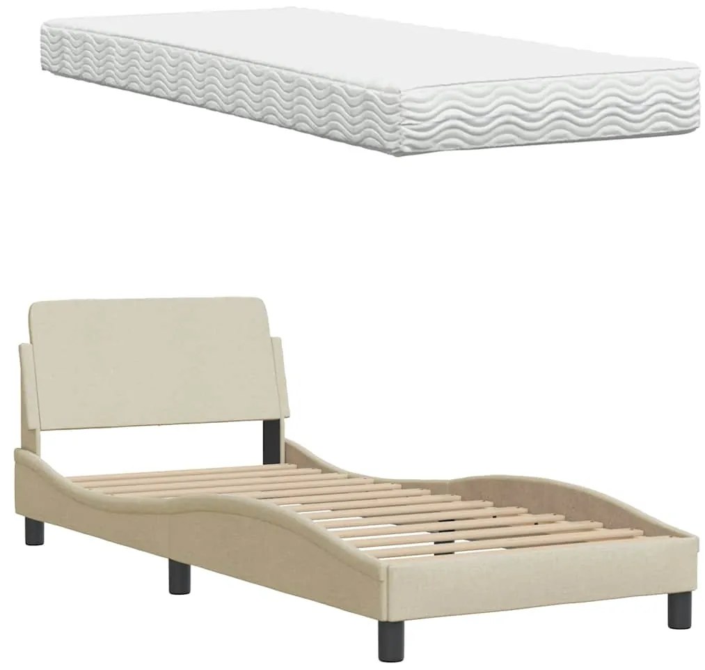 Cama com colchão 90x200 cm tecido cor creme