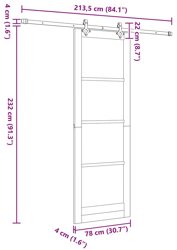 Porta Deslizante com Conjunto de Hardware 'ORKDAL'Madeira Maciça de Pi