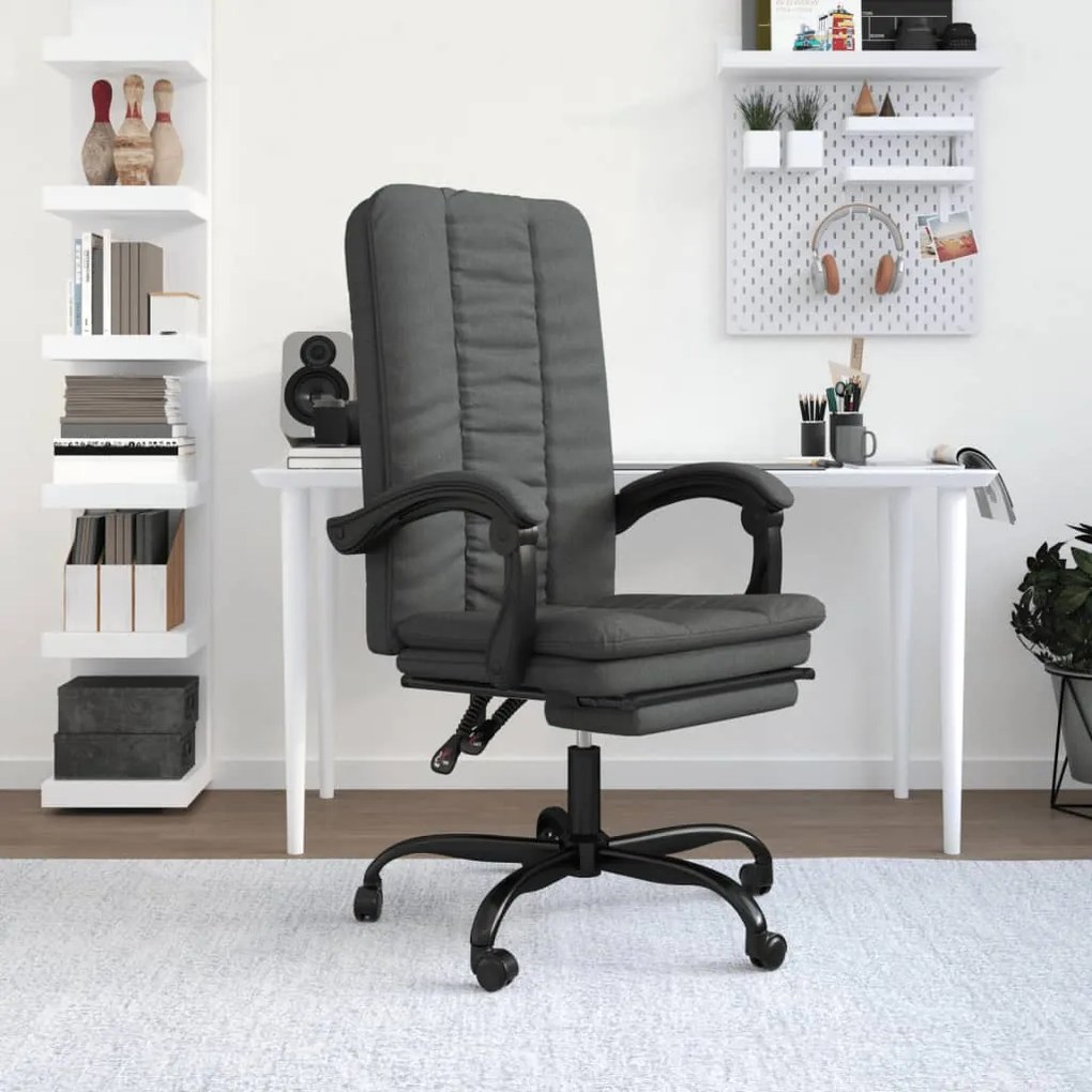 vidaXL Cadeira de escritório reclinável tecido cinzento-escuro