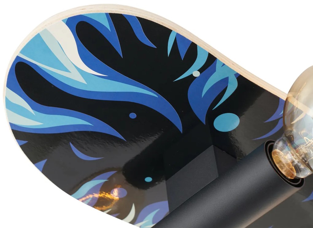Candeeiro de parede preto com azul 80cm - Skateboard Design
