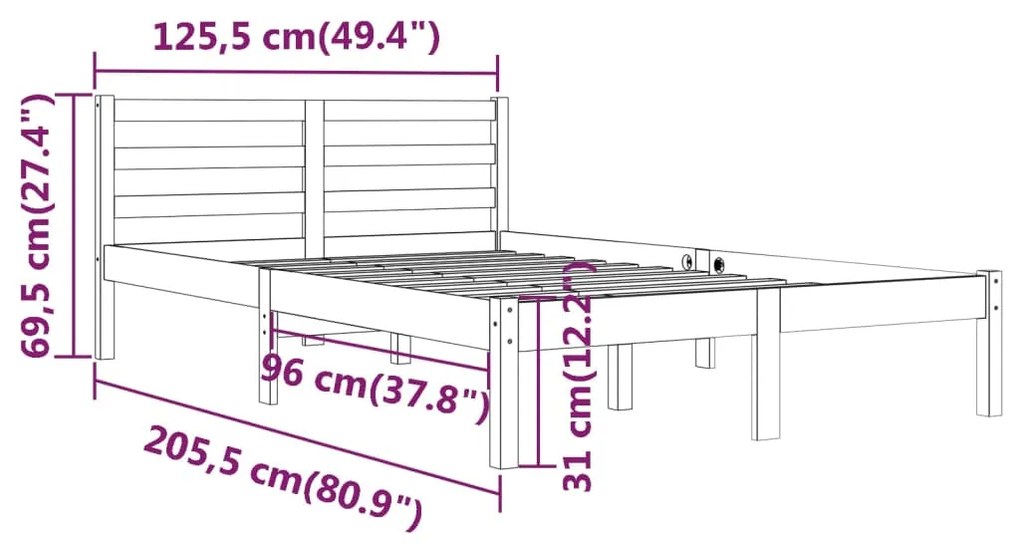 Estrutura de cama 120x200 cm pinho maciço branco