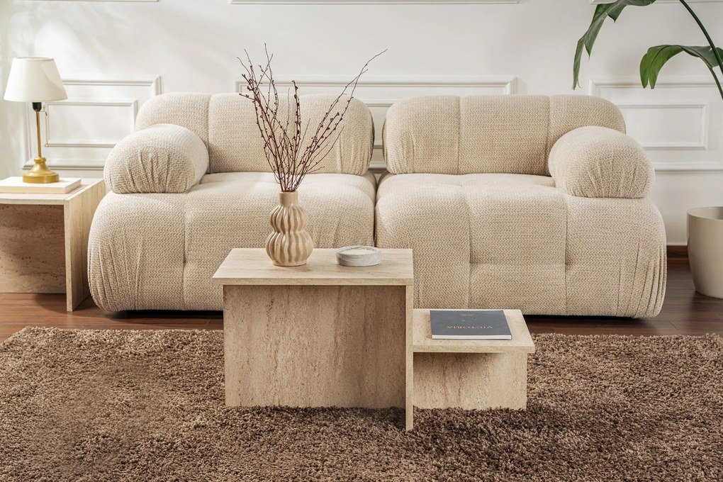 Mesa de Café Harmony - Travertine - 80x40x40 cm